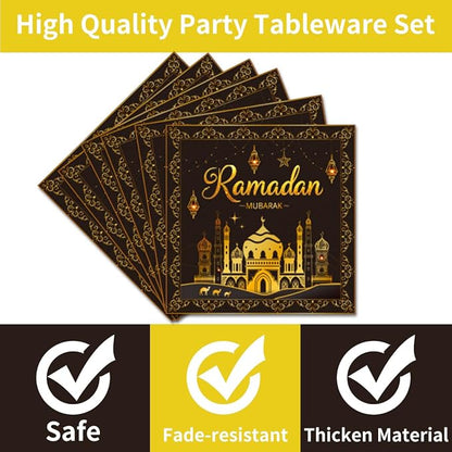 EUOYUFO 96Pcs Ramadan Party Tableware Set Eid Ramadan Mubarak Paper Plates - Image 3