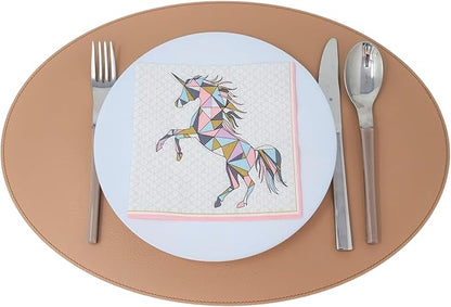 Nikalaz Oval Placemats Set (Pack of 4) Recycled Leather Table Mats 18 x 13 inches (45.7 x 33 centimetres), Kitchen Dining Table Decor by Nikalaz (Camel Light)
