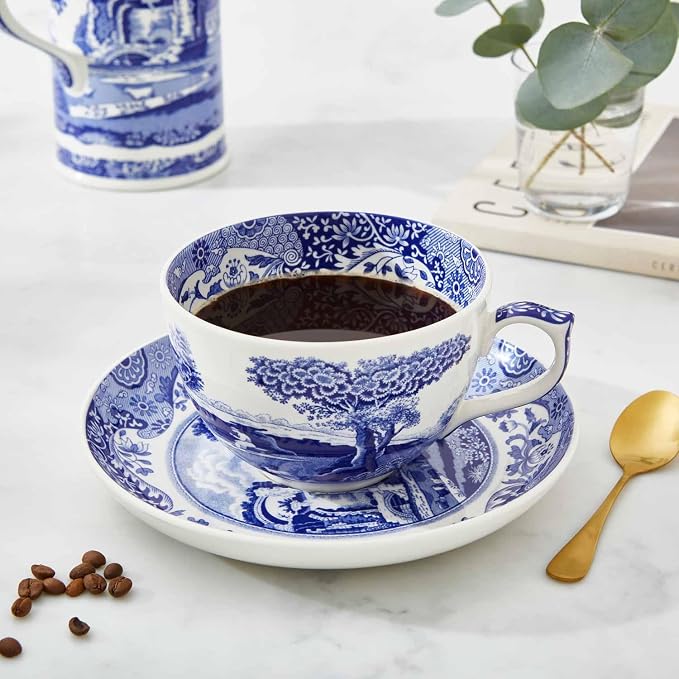 Portmeirion Spode Blue Italian Teacup and Saucer, 20-ounce Capacity, Jumbo Tea - Image 2