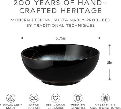 Denby - Halo Coupe Cereal Bowls Set of 6-27 Ounce Reactive Glaze, Dishwasher Microwave Safe - Scratch Chip Resistant - Grey, Black Ceramic Stoneware Soup Bowls Tableware