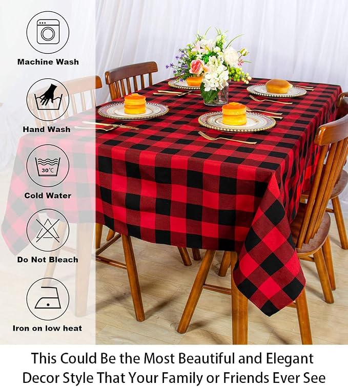 ShinyBeauty Checked Square Tablecloth 54x54-Inch Red and Black Buffalo Plaid - Image 8