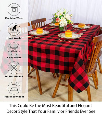 ShinyBeauty Checked Square Tablecloth 54x54-Inch Red and Black Buffalo Plaid - Image 8