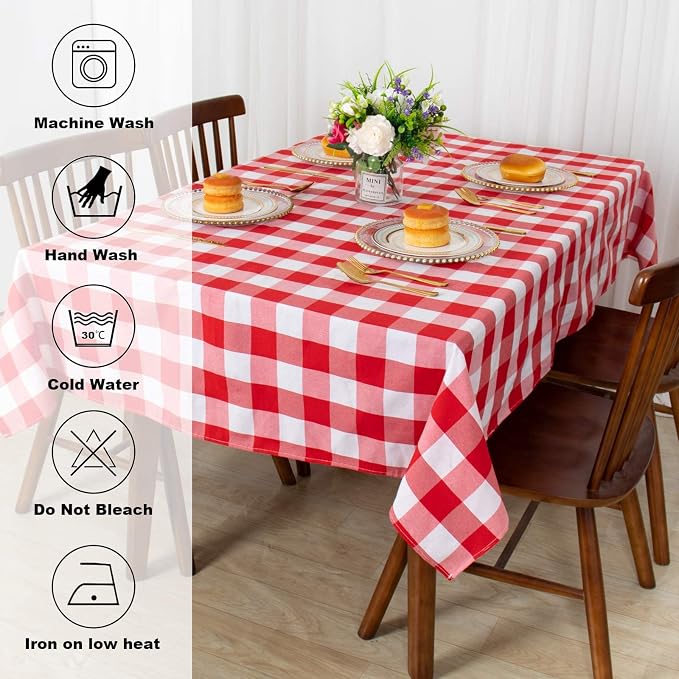 ShinyBeauty Checked Tablecloth Rectangle 54x80-Inch Red and White Buffalo Plaid - Image 7