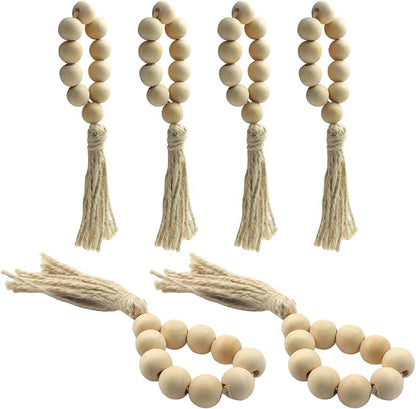 Wood Bead Napkin Rings with Tassel, Boho Party Decor, Jute Farmhouse Decor by suiwotin
