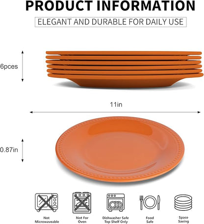 Melamine Beaded Dinner Plate Set of 6, 11inch, Fall, BPA Free, Platter, Serving Dishes, Chip & Break Resistant, Lightweight, Durable, Great for Dining, BBQs, Picnics, Weddings & Everyday Meals