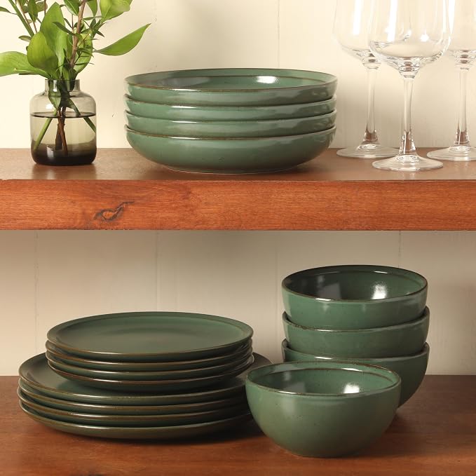 Gibson Elite Beckett Stoneware Matte Reactive Glaze 16 Piece Plates and Bowls - Image 7
