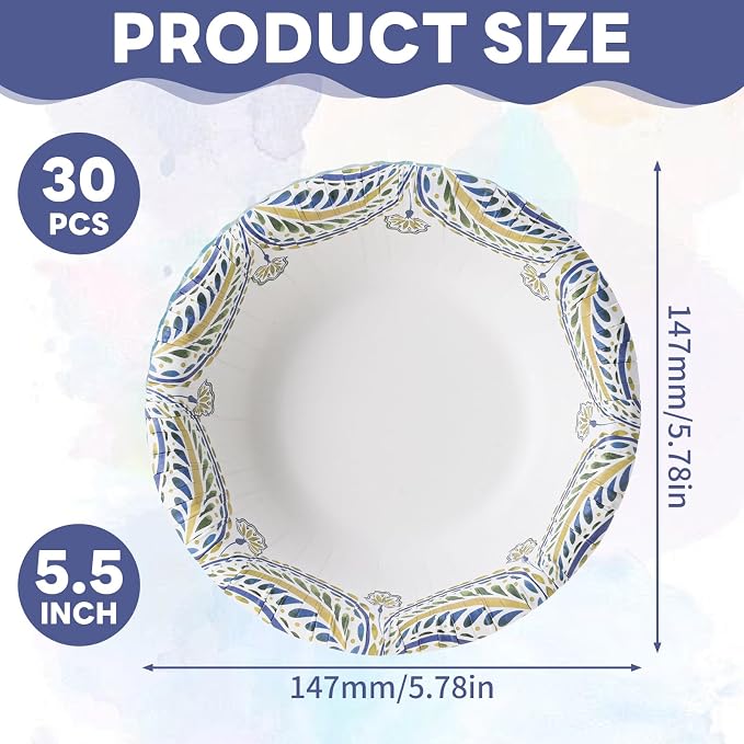 30 Count 8oz Paper Bowls, Small Paper Bowls, Microwaveable and Soak Proof | - Image 5