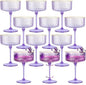 12 PCS Ribbed Coupe Glasses Purple Plastic Champagne Coupe Cup 10oz Detachable Gold Rim Espresso Martini Glass Vintage Margarita Glassware Cocktail Glass Disposable for Halloween Bridal Showers
