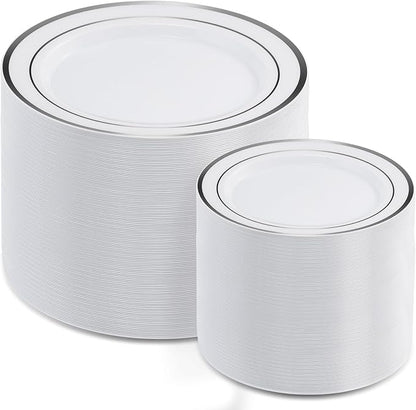AOZITA 200Pcs Silver Plastic Plates, Disposable Plastic Party Plates by AOZITA