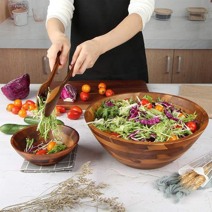 AIDEA Salad Bowls, Wooden Salad Bowls Set, Large Acacia Wood Serving Bowl for Fruits, Salad, 12.5" Big Salad Bowl with Serving Utensils