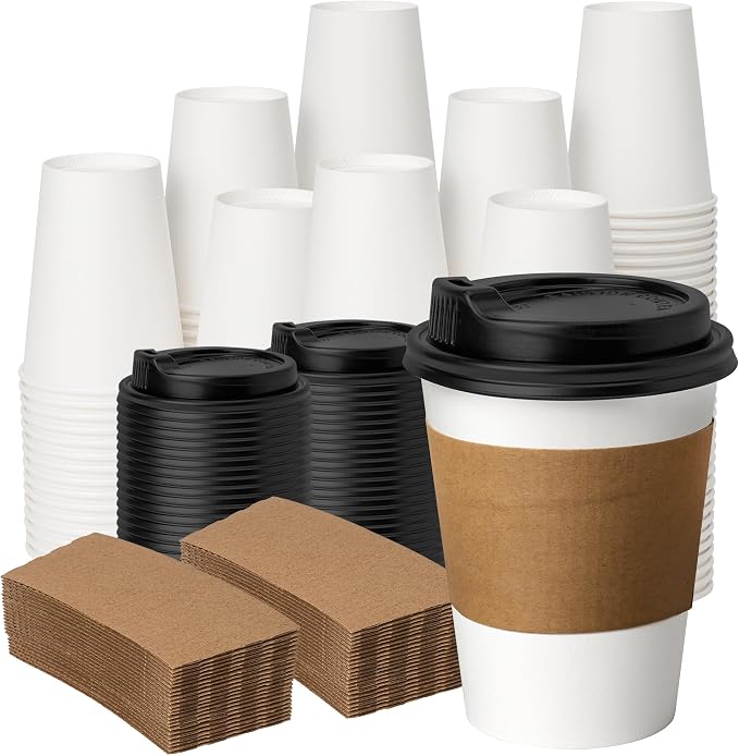 YEEHAW 12 oz Disposable Paper Coffee Cups, 100 Pack | Includes Lids & Sleeves by YEEHAW