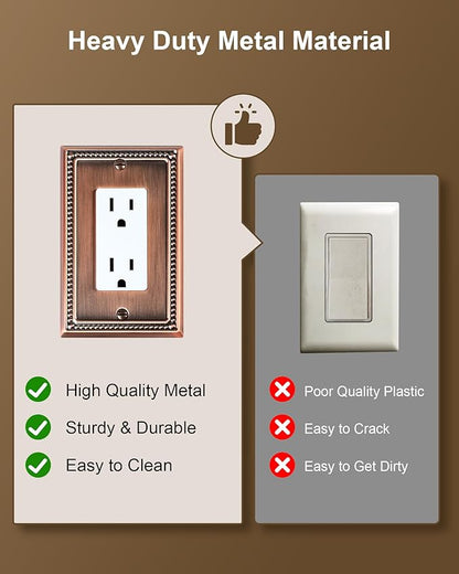 6-Pack Decorator Outlet Cover Plate, Decorative Switch Plates and Outlet Covers, Antique Copper Metal Wall Plates for Electrical Outlets, Receptacle, GFCI Outlet, Dimmer Switch