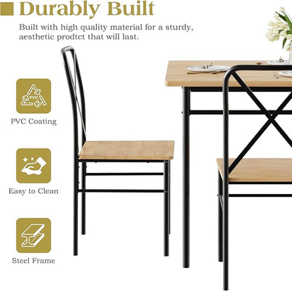 VECELO 5-Piece Kitchen Dining Table Set, Wood Tabletop & Heavy-Duty Metel Frame, Rectangle Dinette with 4 Chairs for Small Space, Breakfast Nook, Natural Black