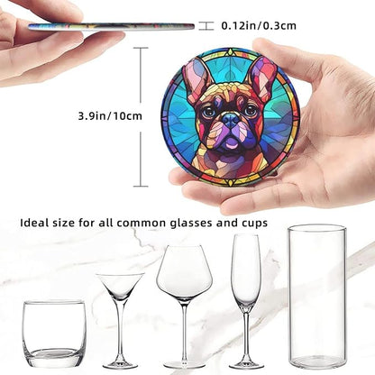 French Bulldog Stained Dog Breed Glass Art Leather Drinks Coasters - Image 3