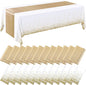Breling 24 Packs White and Gold Disposable Plastic Tablecloths and Satin Table Runner Set, 54 x 108 Inch Tablecloth, 12 x 108 Inch Table Runners for Wedding Graduation Birthday Baby Shower