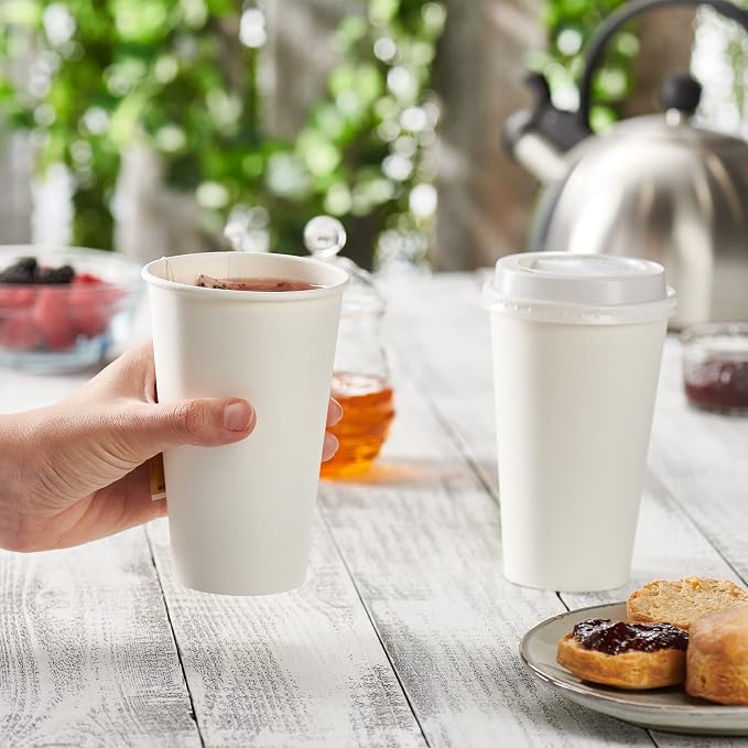 GUSTO 16 oz Disposable White Paper Cups Hot Coffee Cups | Eco-Friendly Material - Image 3