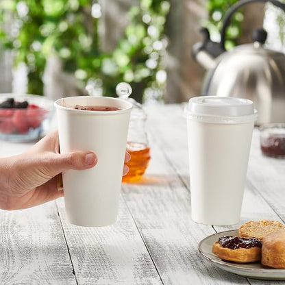 GUSTO 16 oz Disposable White Paper Cups Hot Coffee Cups | Eco-Friendly Material - Image 3