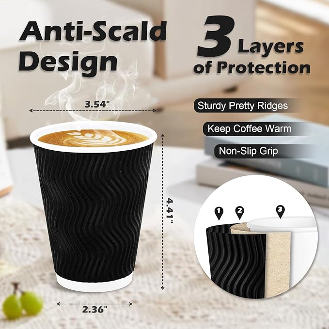 Lamosi Coffee Cups 12 oz 50 Pack, Disposable Paper Coffee Cups No Lids | - Image 2