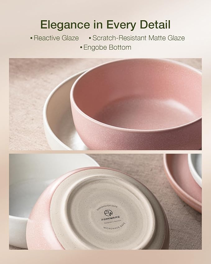 Famiware Milkyway 12-Piece Dinnerware Set, Matte Beige White & Light Pink | - Image 6