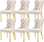 KCC Velvet Dining Chairs Set of 6, Upholstered High-end Tufted Dining Chair with Nailhead Back Ring Pull Trim Stainless Steel Legs, Contemporary Nikki Collection Modern Style for Kitchen, Beige