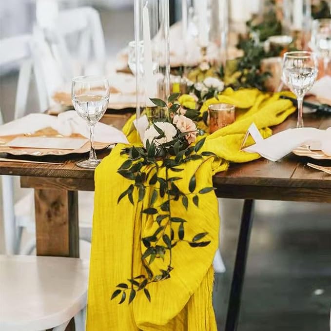 3Pack Yellow Cheesecloth Table Runner 17x108inch Sheer Yellow Table Runner | - Image 2