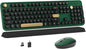 Colorful Wireless Computer Keyboard and Mouse Combo with Round Typewriter Keycaps, Retro Design, Power Switch, Ergonomic Design, 2.4GHz Wireless for Windows, Mac, PC(Dark Green)