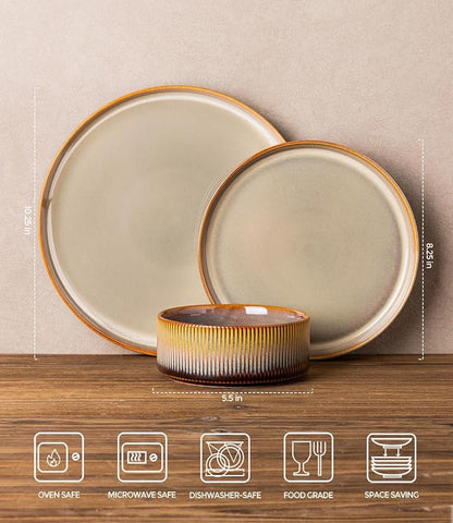 Ceramic Dinnerware Set for 8, 24-Piece Plates and Bowls Set | Lightweight - Image 2