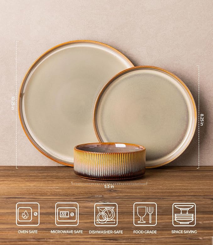 Ceramic Dinnerware Set for 6, 18-Piece Plates and Bowls Set | Lightweight - Image 2