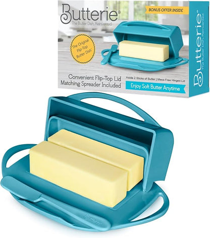 Flip Top Butter Dish with Attached Lid & Matching Knife by Butterie