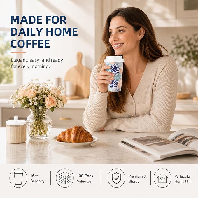 Tamone 100 PACK 16OZ Disposable Coffee Cups - Image 5