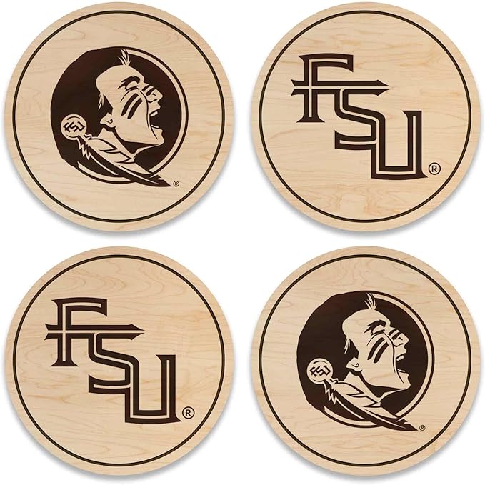 LazerEdge Florida State Seminoles Wooden Coaster Set - Maple Wood - Officially Licensed Product - 4-Pack
