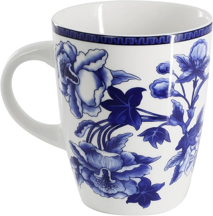Elama Cattleya Orchid Design 16 Piece Round Porcelain Dinnerware Set in Blue - Image 4