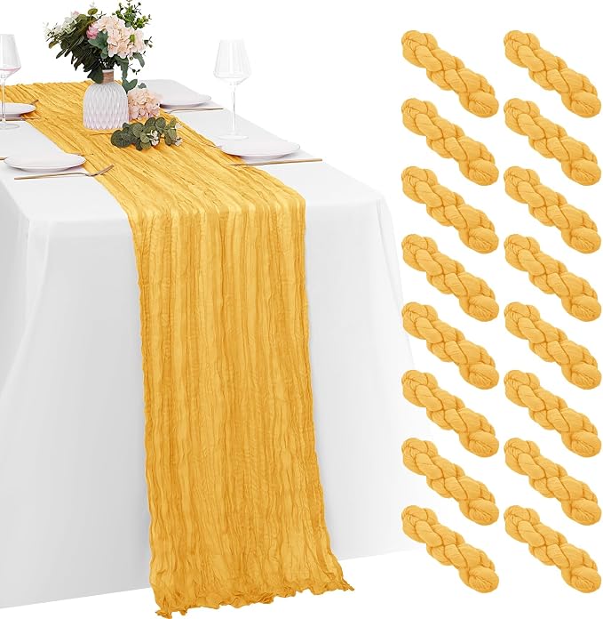 16 Pack Gold Cheesecloth Table Runners 20x120 Inch Gauze Table Runner 10FT by Yorcari