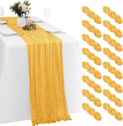 16 Pack Gold Cheesecloth Table Runners 20x120 Inch Gauze Table Runner 10FT by Yorcari