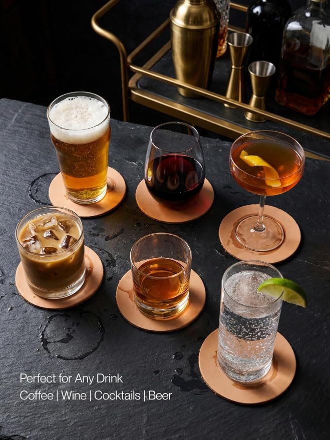 Real Natural Grain Leather Coasters – Durable Non-Slip Distressed Design - Image 4
