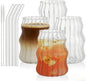 Tebery 4 Pack Cute Drinking Glasses, 16 Oz Ribbed Iced Coffee Cup Tumbler by Tebery