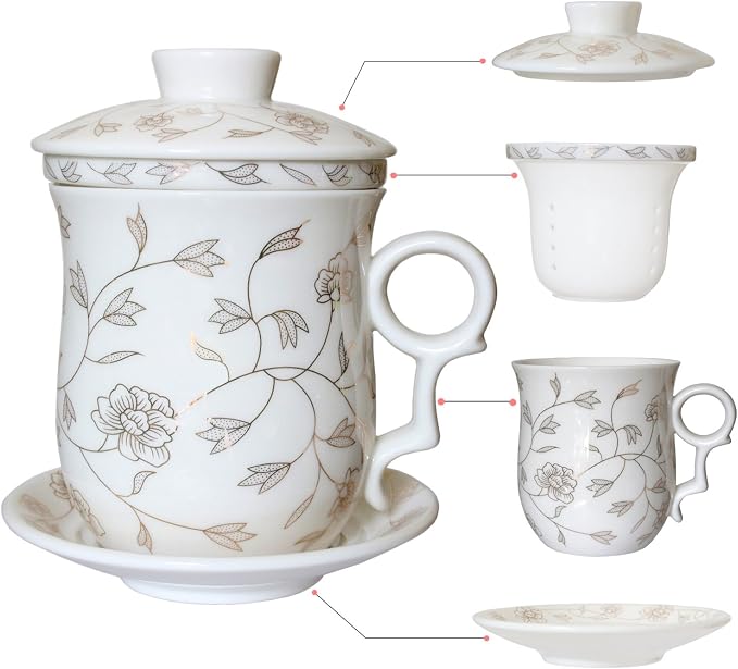 Porcelain Tea Cup with Infuser Lid and Saucer Sets by Unknown