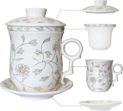 Porcelain Tea Cup with Infuser Lid and Saucer Sets by Unknown