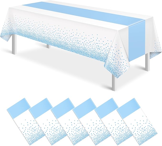 MASHAN 6Pcs White and Light Blue Polka Dot Plastic Rectangular Tablecloths by MASHAN