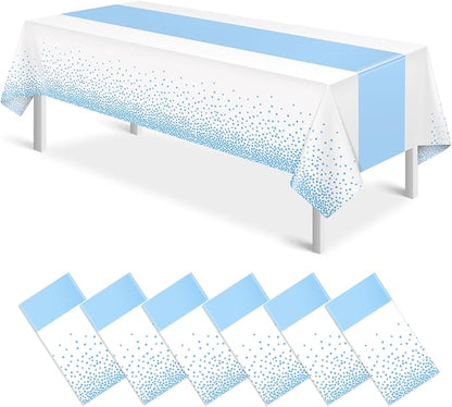 MASHAN 6Pcs White and Light Blue Polka Dot Plastic Rectangular Tablecloths by MASHAN