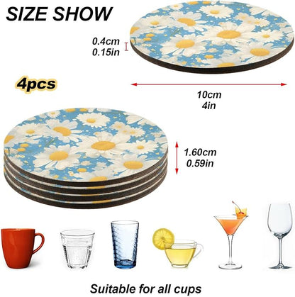 Polka Dots and Tender Chamomile Flowers Set of 4 Drink Coasters Heat Resistant - Image 4