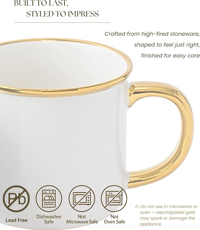 Stoneware Electroplated Mug Set of 4-15oz Ceramic Coffee & Tea Cups - Image 3