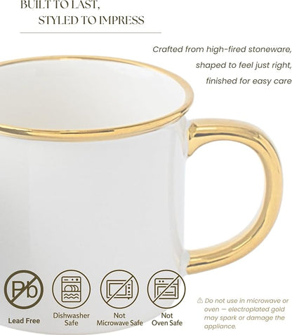 Stoneware Electroplated Mug Set of 4-15oz Ceramic Coffee & Tea Cups - Image 3
