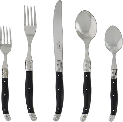 French Home Laguiole 20 Piece Flatware Set – Stainless Steel Flatware Set for 4 – Luxurious Black Onyx Utensil Set with Knives, Spoons and Forks