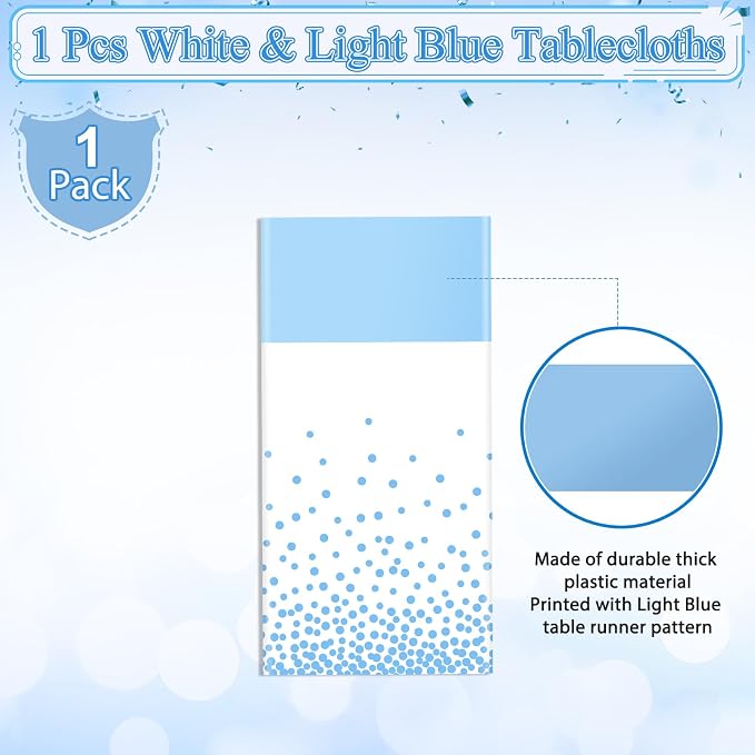 MASHAN 1Pcs White Light Blue Tablecloth Party Decorations, Plastic White Table - Image 4