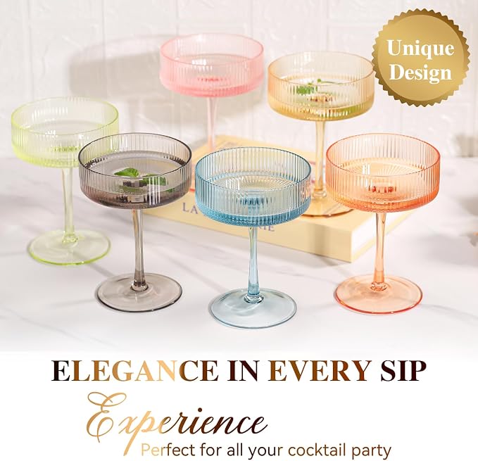 Pastel Light Colored Coupe Glasses Set of 6 - Image 2