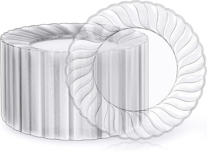 FOCUSLINE 100 Count Clear Plastic Plates 9 Inch, Disposable Heavy Duty Dinner by FOCUSLINE