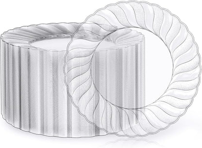 FOCUSLINE 100 Count Clear Plastic Plates 9 Inch, Disposable Heavy Duty Dinner by FOCUSLINE