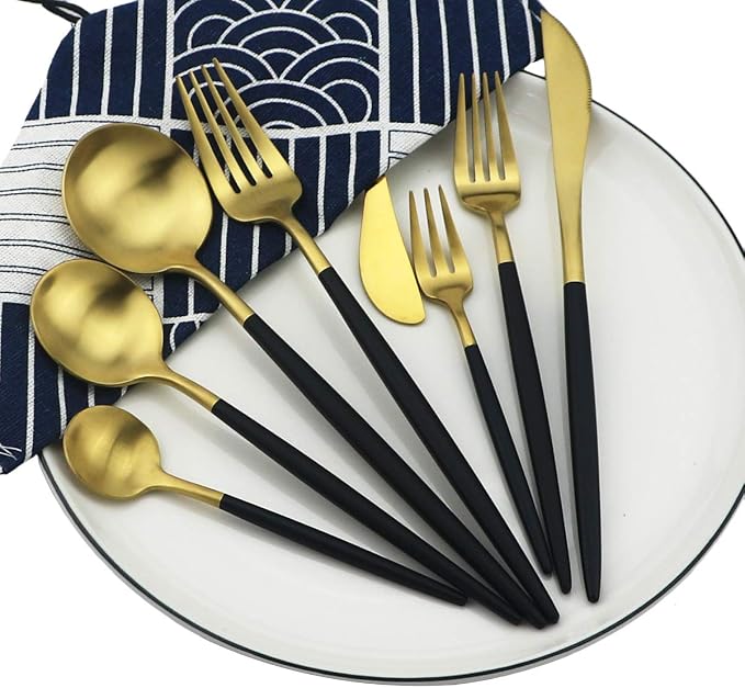 Black Gold Flatware, Royal 4 Piece Matte Black Handle 18/10 Stainless Steel - Image 3