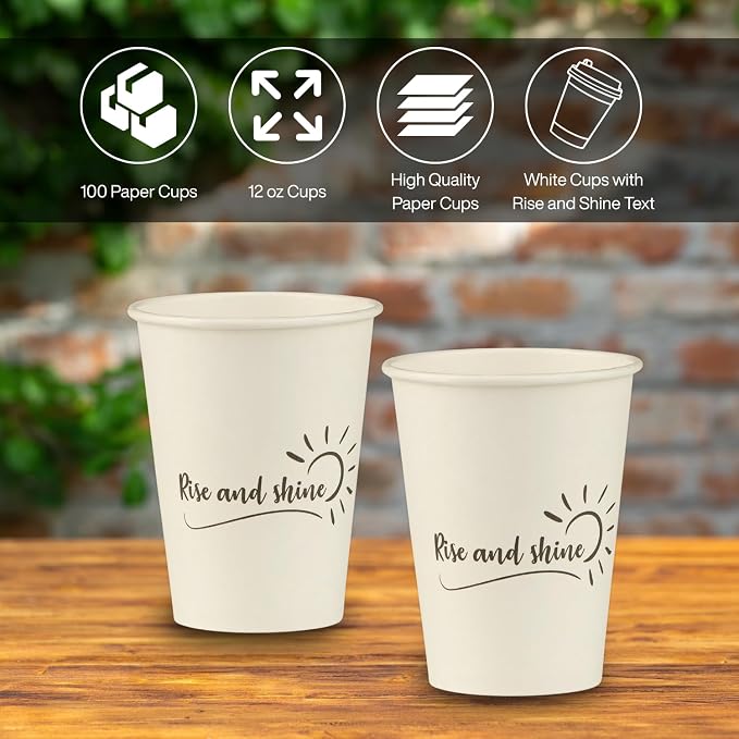 Disposable Coffee Cups, To Go Paper Hot Cups, Rise and Shine Design - Image 3